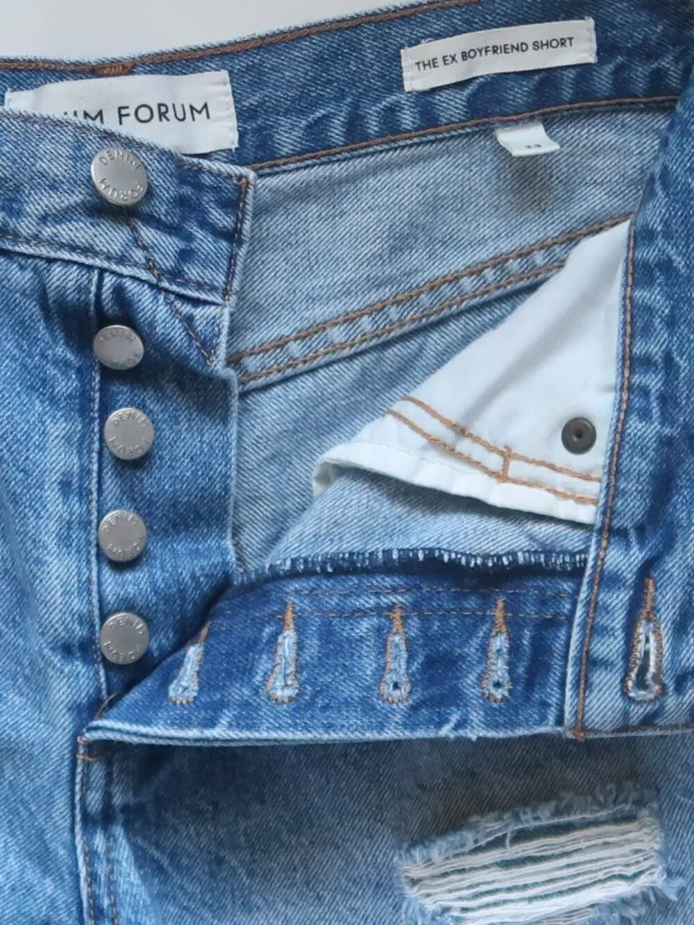Aritzia Denim Forum Ex Boyfriend Distressed High-Rise Button-Fly Jean Shorts 23